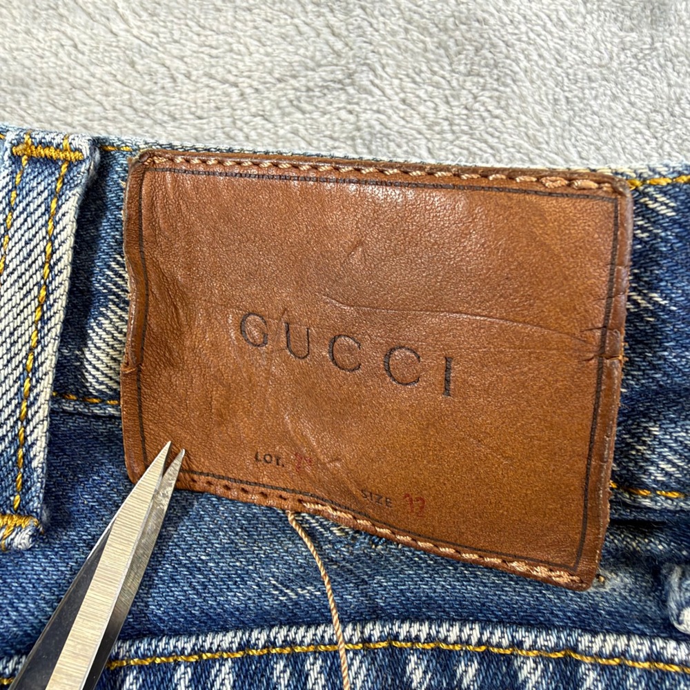 Gucci Studded Skinny Jeans Mens Size 32x29 Blue Acid Wash Made in Italy - Picture 9 of 11